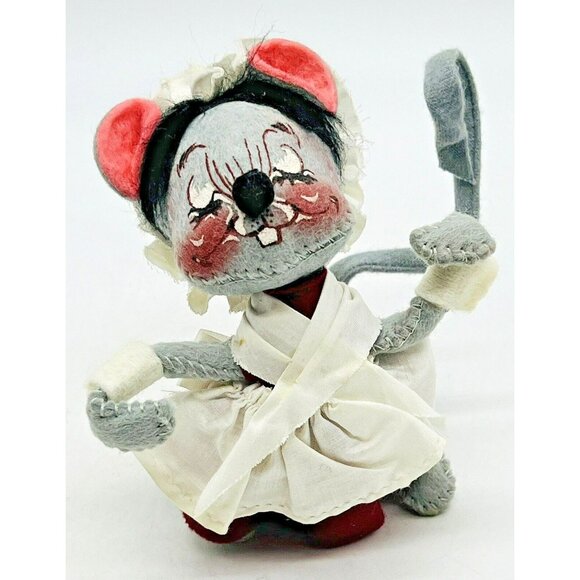 Annalee Other - Annalee Mouse Pinafore Bonnet Maroon Dress Closed Eyes 5 inch 1965 Vintage USA